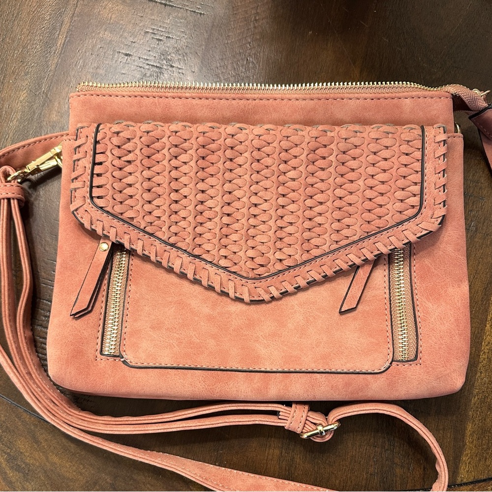 Woven Coral Crossbody Bag